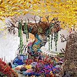 Knit coral suits and vibrant marine creatures spring from Mulyana's whimsical yarn-based ecosystems