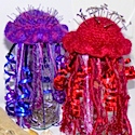 Crochet felted jellyfish pincushion jar-toppers
