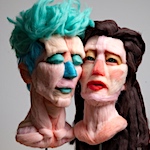 Colorful raw wool is twisted into expressive busts