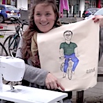 Artist creates portraits using her sewing machine and a bicycle