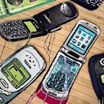 Giant crocheted 'dumb phones' by Nicole Nikolich