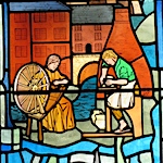 Spinning wheel in stained glass