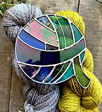 Yarn-themed stained glass suncatcher by woolinmycoffee